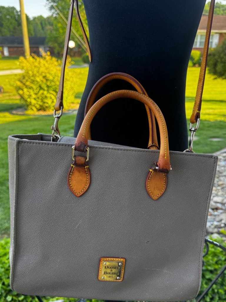 Dooney & Bourke Pebbled Leather Satchel Salmon Coral Brown Trim Silver Hardware